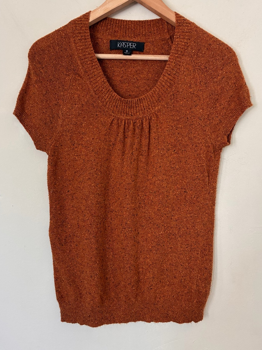 Kasper Womens Rust Orange Silk Blend Short Sleeve Scoop Neck Sweater Top M Boho
